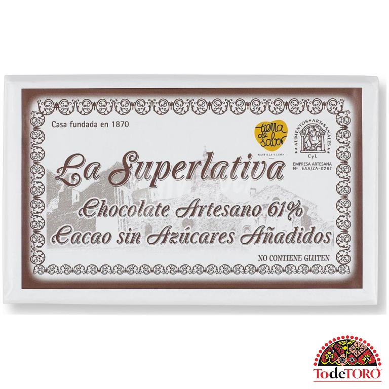 Chocolate 61% Cacao Sin Az&uacute;car A&ntilde;adido 200gr.